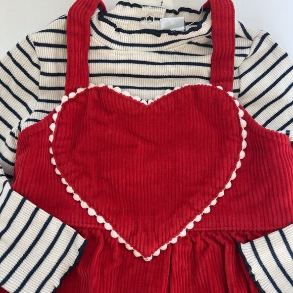 Old Navy Toddler Girls Valentines Red Dress Set Corduroy Heart Striped Shirt - Picture 3 of 9